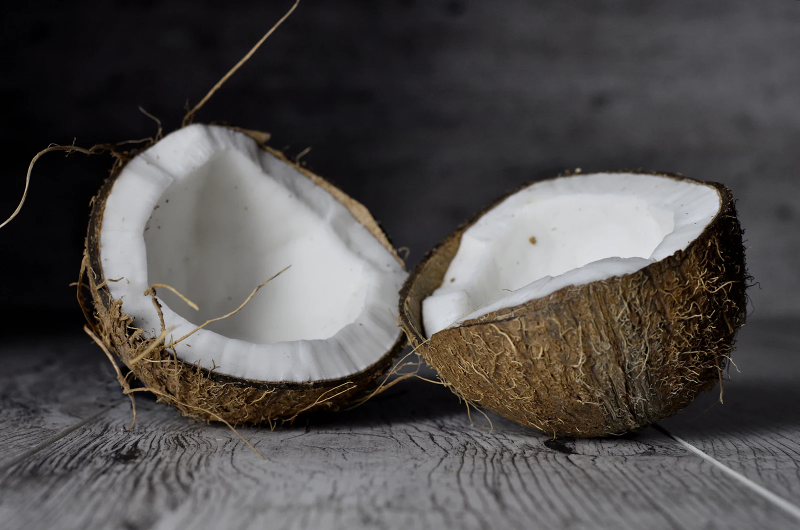 Split coconut with bright white flesh